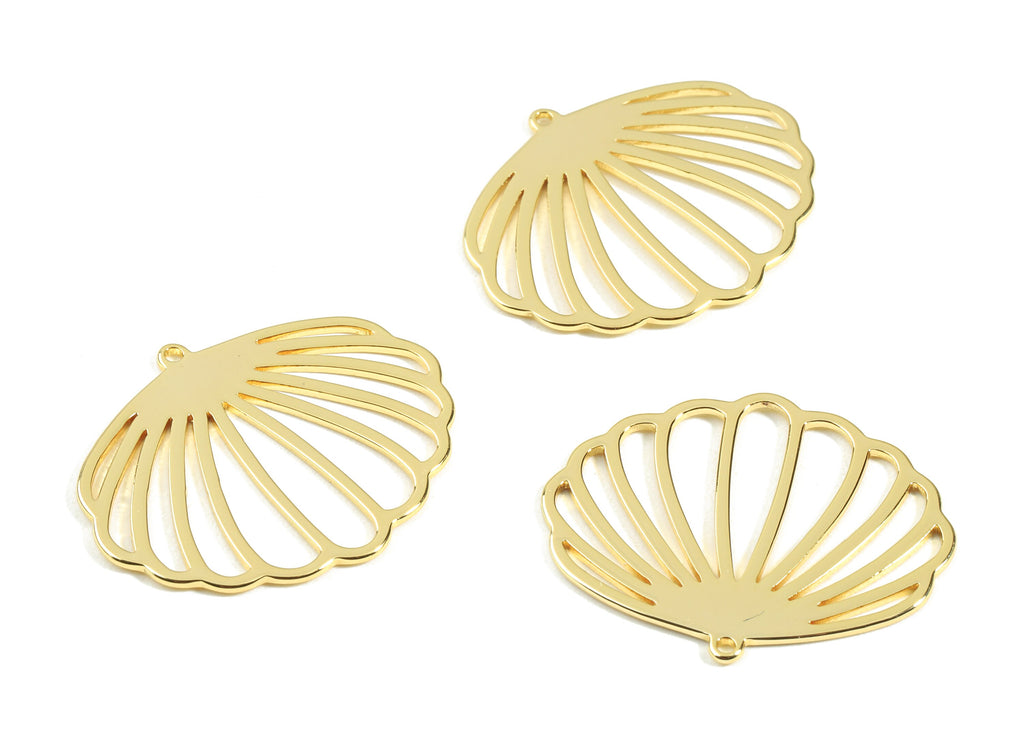 Brass Gold Flower Earring Charms - Brass Flower Pendant - 18K Real Gold Plated Brass - Jewelry Supplies - 31.64x25.94x0.87mm - RGP2366 - DOMEDBAZAAR