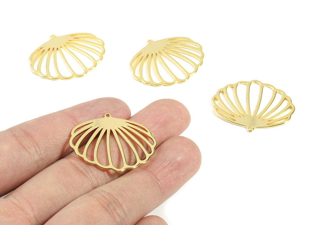Brass Gold Flower Earring Charms - Brass Flower Pendant - 18K Real Gold Plated Brass - Jewelry Supplies - 31.64x25.94x0.87mm - RGP2366 - DOMEDBAZAAR