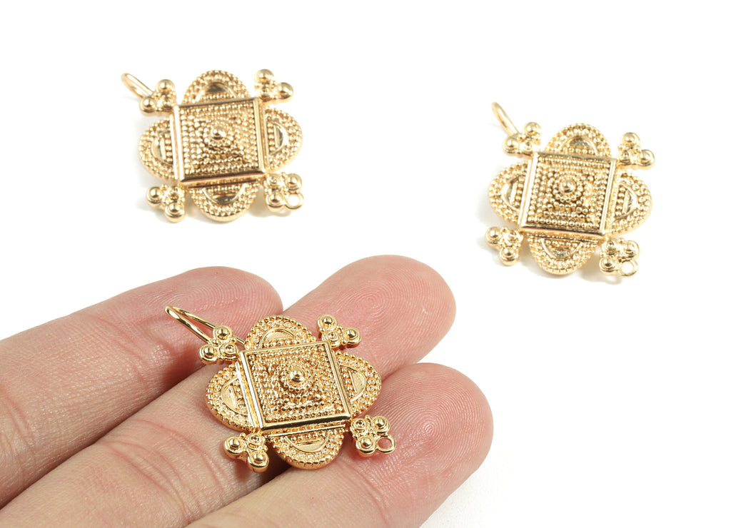Brass Half Moons Earring Hooks - Brass Square Earring Post - 18K Real Gold Plated Brass - Jewelry Supplies - 32.42x25.02x4.08mm - RGP2371 - DOMEDBAZAAR
