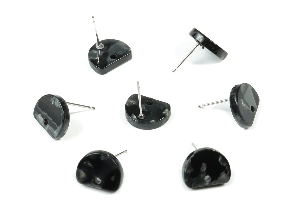 Acetate D Earring Stud - Half Moon Earring Post - Surgical Stud - Jewelry Supplies - Color Code: A48 - 13.16x10.28x2.8mm - AC1843-A48 - DOMEDBAZAAR