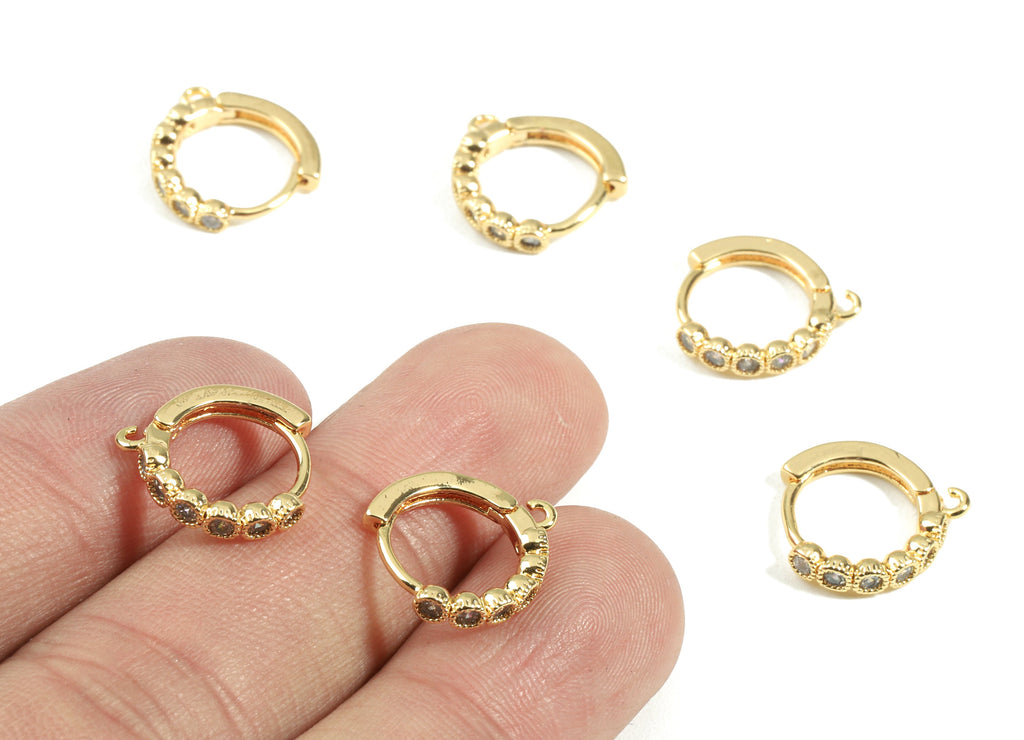 Brass Leverback Earring Clasp With Zircon - Brass Plain Leverback - 18K Real Gold Plated Brass - Jewelry Supplies - 14.5x13x1.9mm - RGP2442 - DOMEDBAZAAR