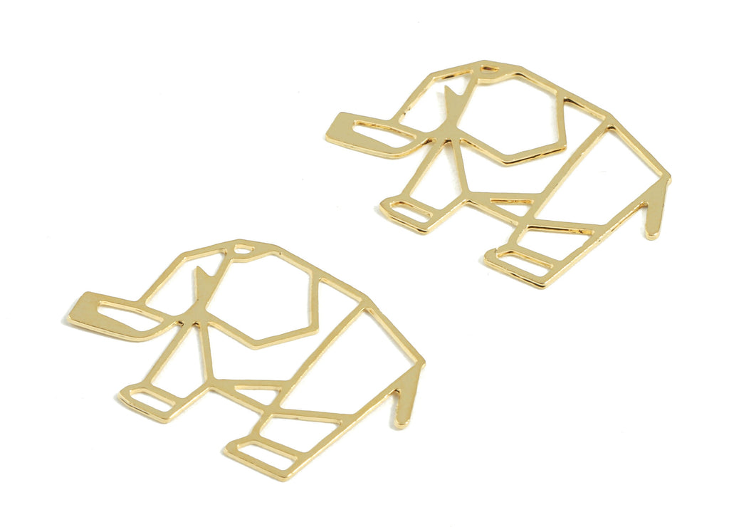 Brass Elephnat Earring Charms - Brass Wire Elephnat Earring Pendant - 18K Real Gold Plated Brass - 26.99x26.99x0.58mm - RGP2380 - DOMEDBAZAAR
