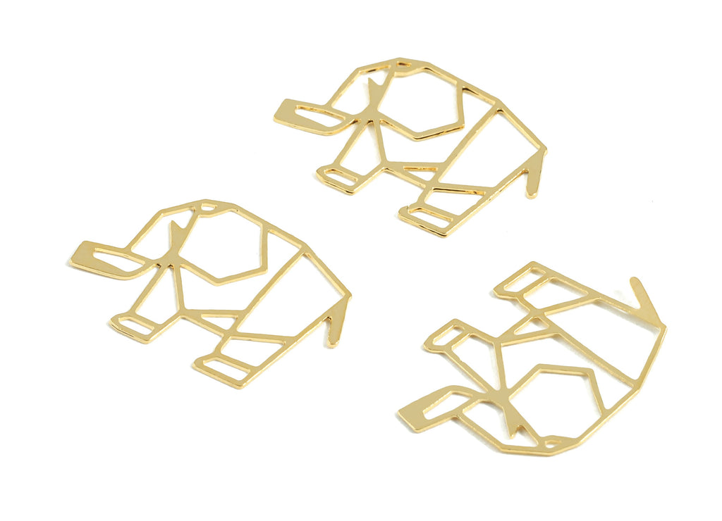 Brass Elephnat Earring Charms - Brass Wire Elephnat Earring Pendant - 18K Real Gold Plated Brass - 26.99x26.99x0.58mm - RGP2380 - DOMEDBAZAAR