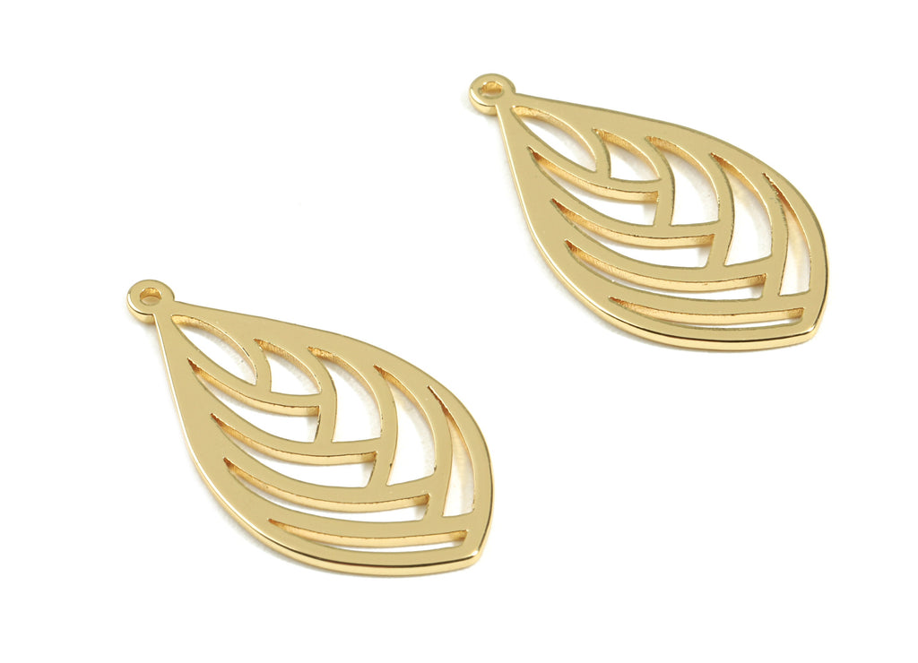 Brass Drop Earring Charms - Brass Gold Drop Earring Pendant - 18K Real Gold Plated Brass - Jewelry Supplies - 26.93x14.47x0.96mm - RGP2419 - DOMEDBAZAAR