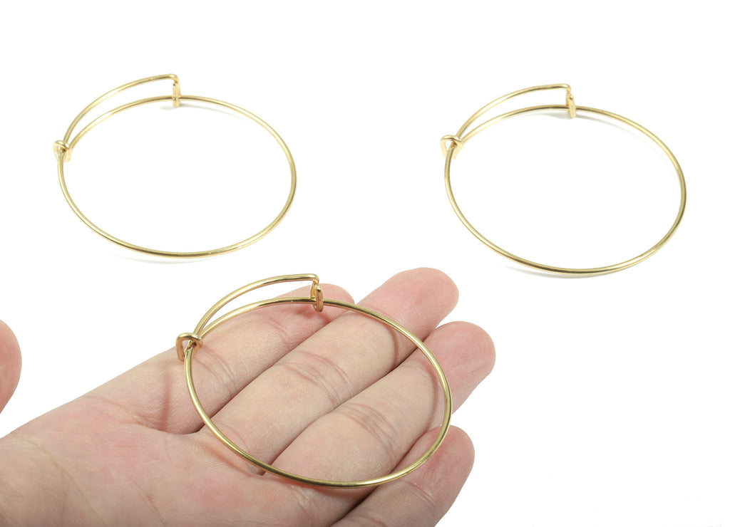 Adjustable Bangle Bracelet - Raw Brass Bracelet - One Loop - Expandable Wire Bangle For Charms - Jewelry Supplies - 59x59x1.56mm - PP3533 - DOMEDBAZAAR