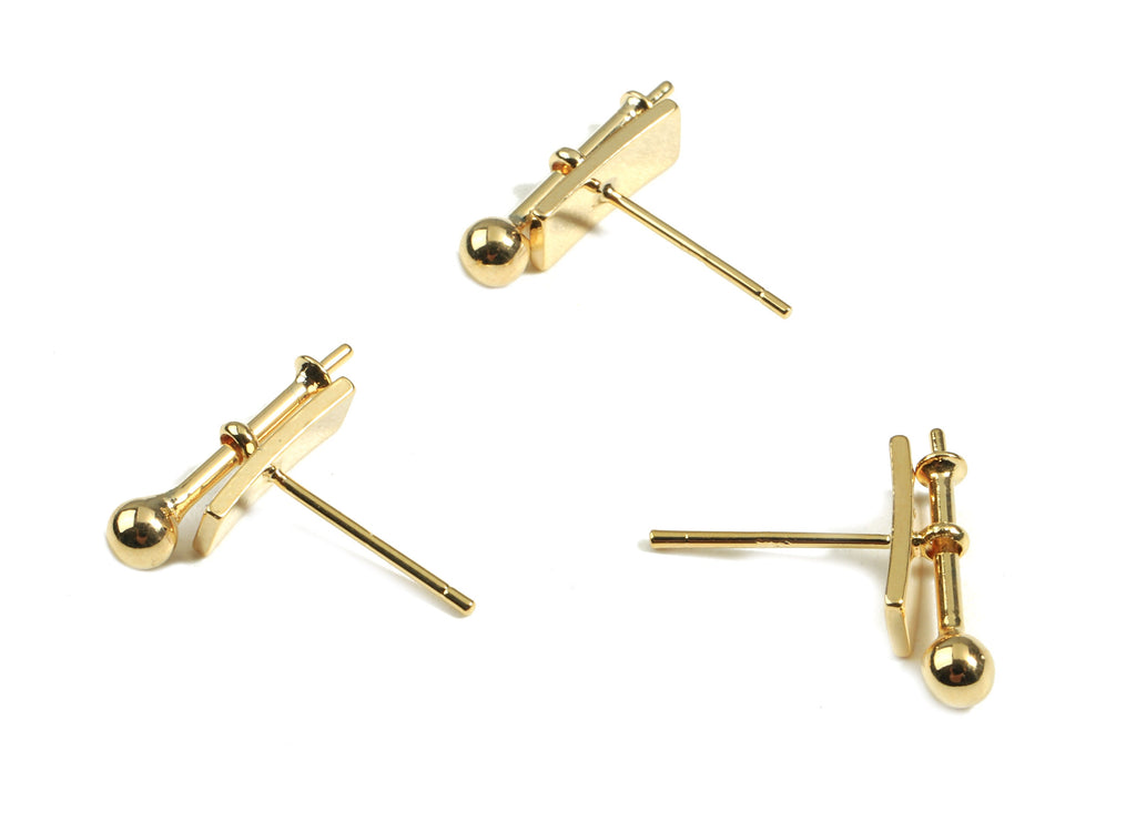 Brass Earring Stud For pearl - Brass Earring Post - 18K Real Gold Plated Brass - Jewelry Supplies - 17.64x4.13x3.5mm - RGP2388 - DOMEDBAZAAR