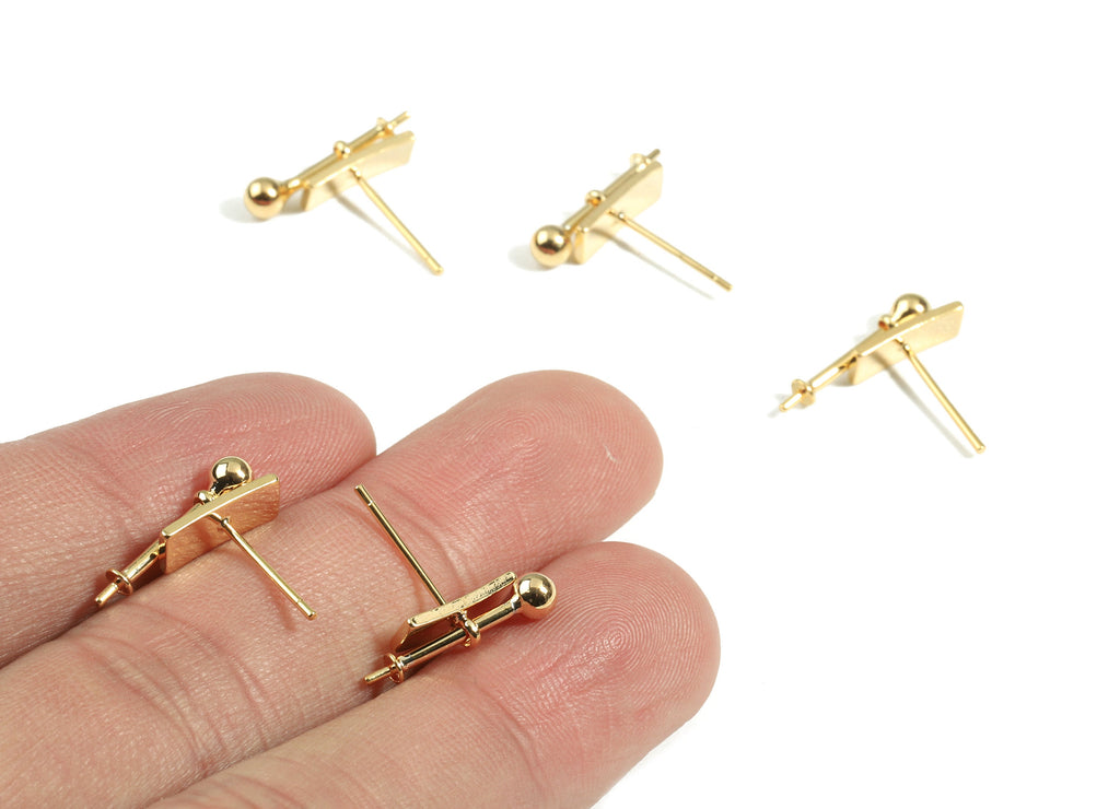 Brass Earring Stud For pearl - Brass Earring Post - 18K Real Gold Plated Brass - Jewelry Supplies - 17.64x4.13x3.5mm - RGP2388 - DOMEDBAZAAR