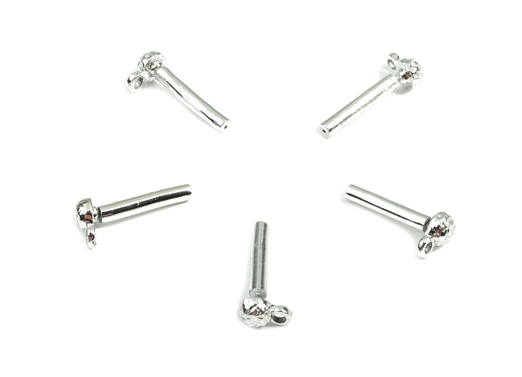 Alloy Mini Ball Stud Earring With Loop - Zinc Alloy Patterned Ball Earring Post - Silver Stud - Silver Tone Plated - 7.61x4.7x1.3mm - ZZ1609 - DOMEDBAZAAR