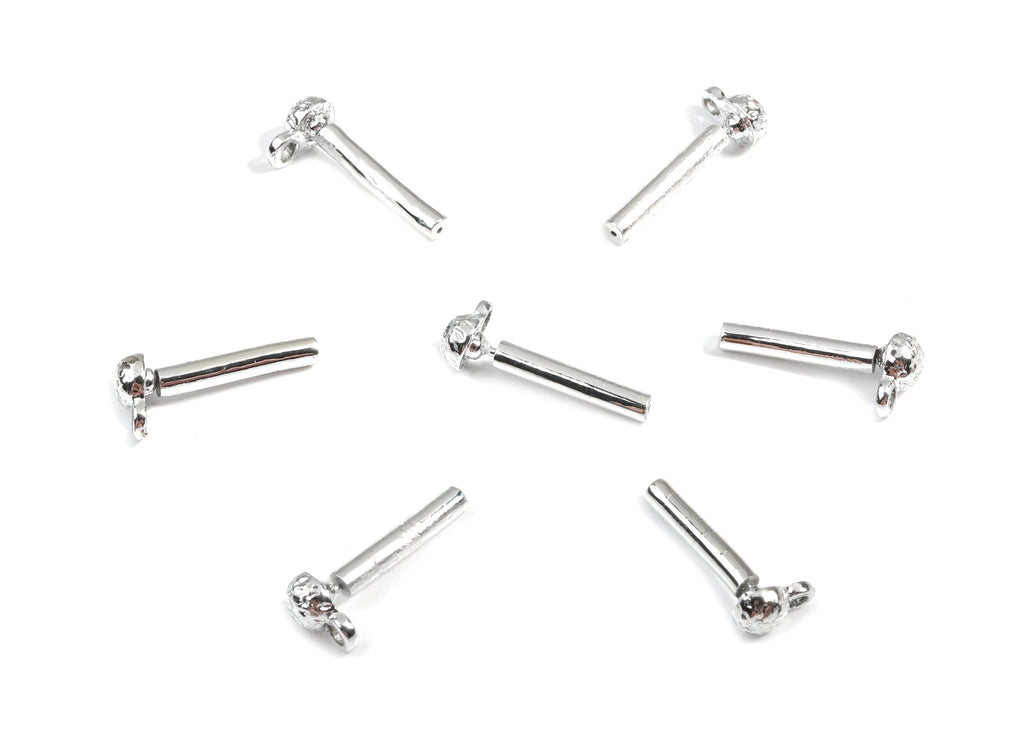 Alloy Mini Ball Stud Earring With Loop - Zinc Alloy Patterned Ball Earring Post - Silver Stud - Silver Tone Plated - 7.61x4.7x1.3mm - ZZ1609 - DOMEDBAZAAR