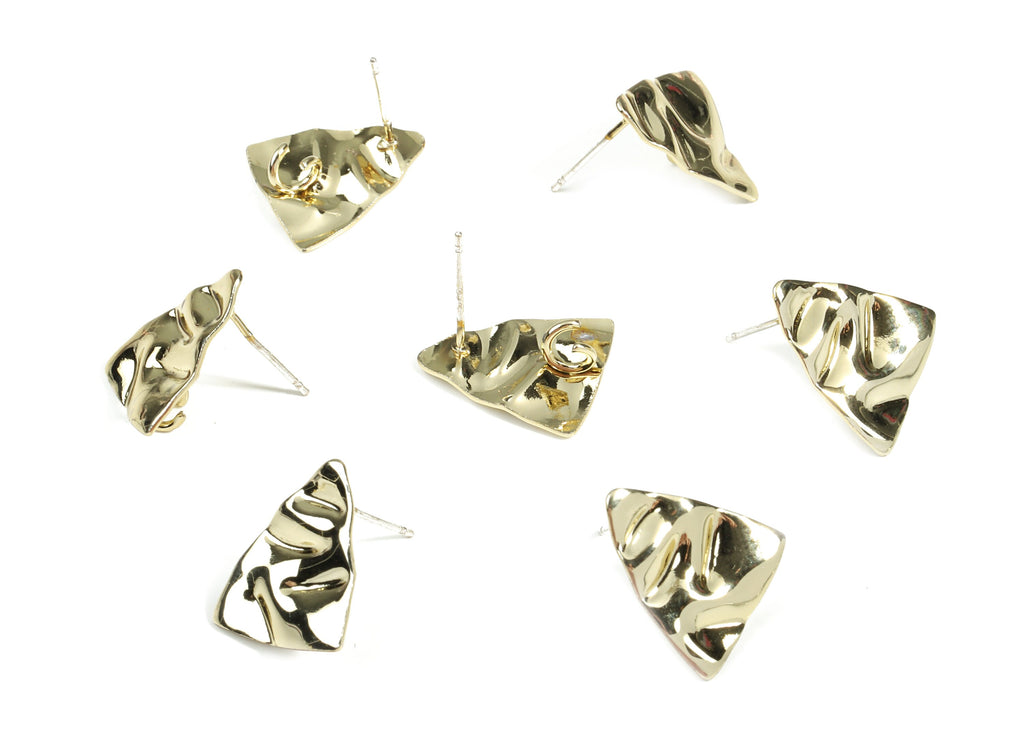 Alloy Triangle Stud Earring With Loop - Zinc Alloy Triangle Wavy Earring Post - Silver Stud - Gold Tone Plated - 16.94x14.52x1.26mm - ZZ1602 - DOMEDBAZAAR