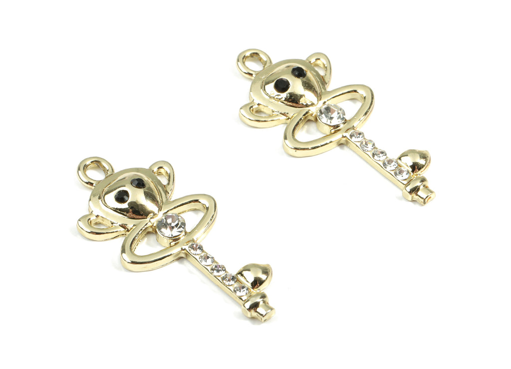Alloy Monkey Key Pendant With Glasses - Zinc Alloy Monkey Key Earring Charms - Gold Tone Plated - Jewelry Supplies - 34x15.7x3.67mm - ZZ1679 - DOMEDBAZAAR