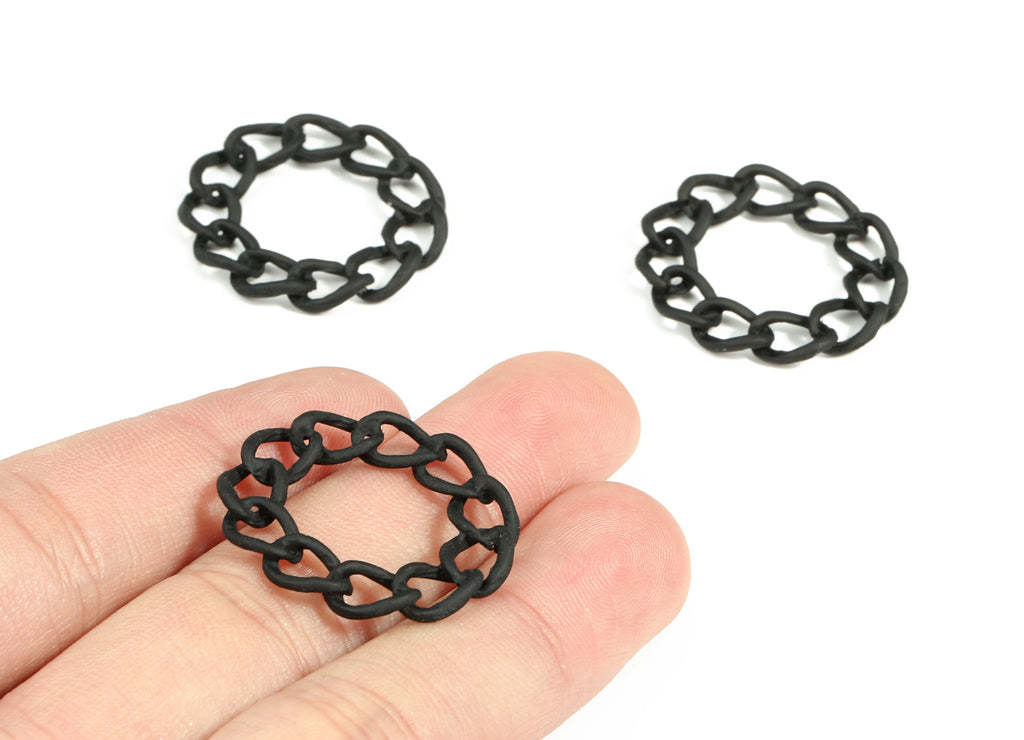 Alloy Curb Chain Circle Earring Charms - Zinc Alloy Chain Hoop Pendant - Matte Black Tone Plated - 28.33x26.4x3.07mm - ZZ1598 - DOMEDBAZAAR