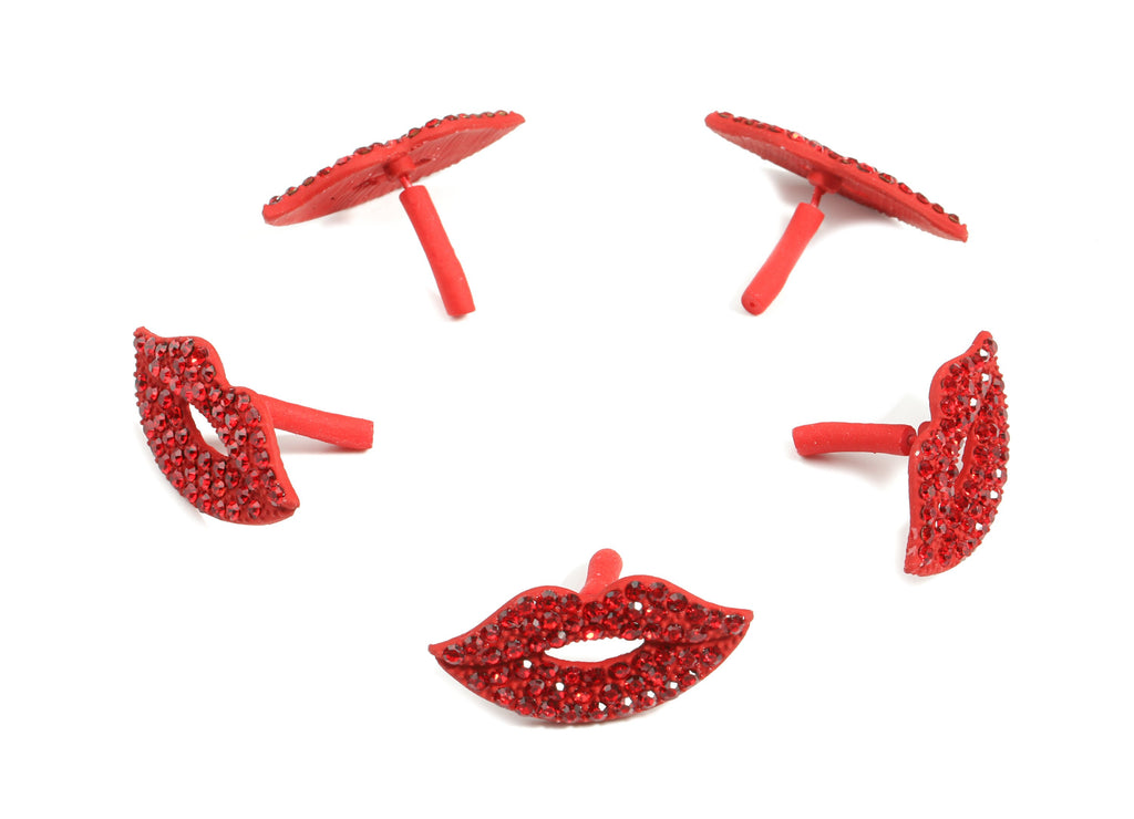 Alloy Red Lip Stud Earring With Glasses - Zinc Alloy Lip Earring Post - Silver Stud - Matte Red Tone Plated - 26.38x12.14x2mm - ZZ1645 - DOMEDBAZAAR