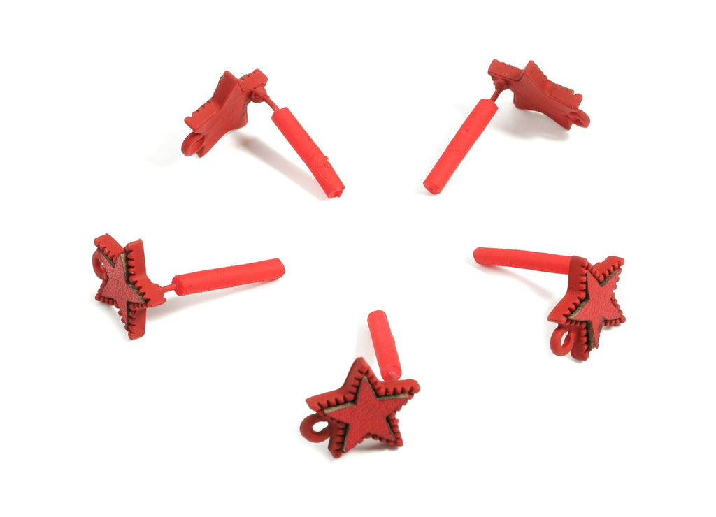 Alloy Star Stud Earring With Loop - Zinc Alloy Star Earring Post With Faux Leather - Matte Red Tone Plated - 14.57x12.22x2.32mm - ZZ1621 - DOMEDBAZAAR