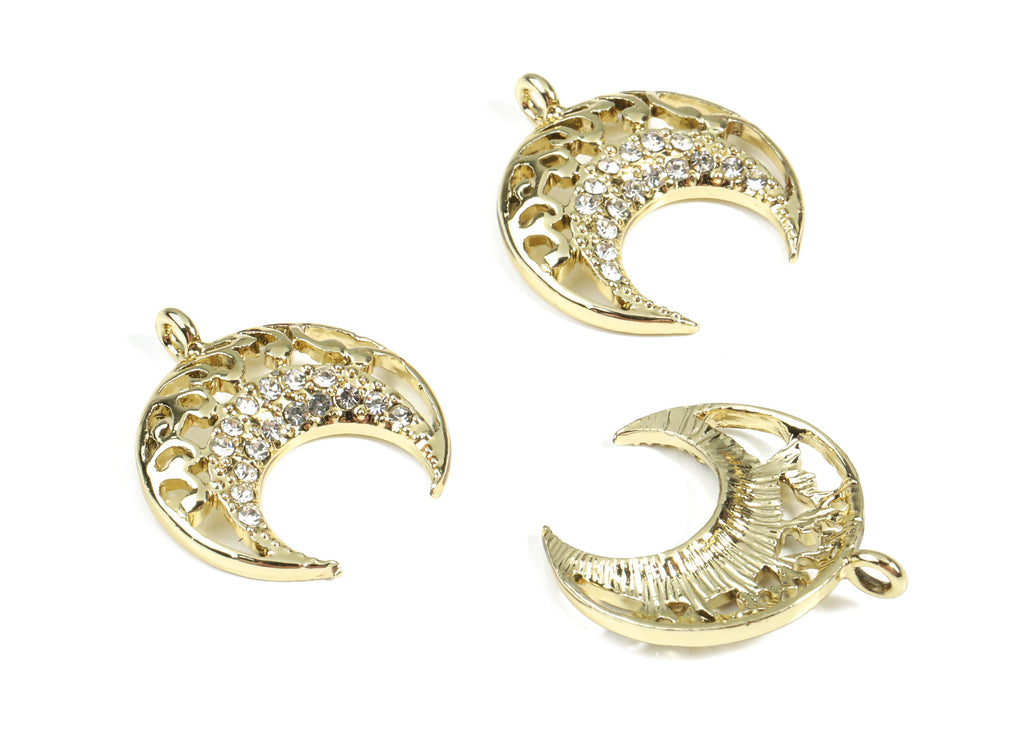 Alloy Moon Earring Charms With Glasses - Zinc Alloy Crescent Pendant - Gold Tone Plated - Jewelry Supplies - 19.66x13.6x1.49mm - ZZ1653 - DOMEDBAZAAR