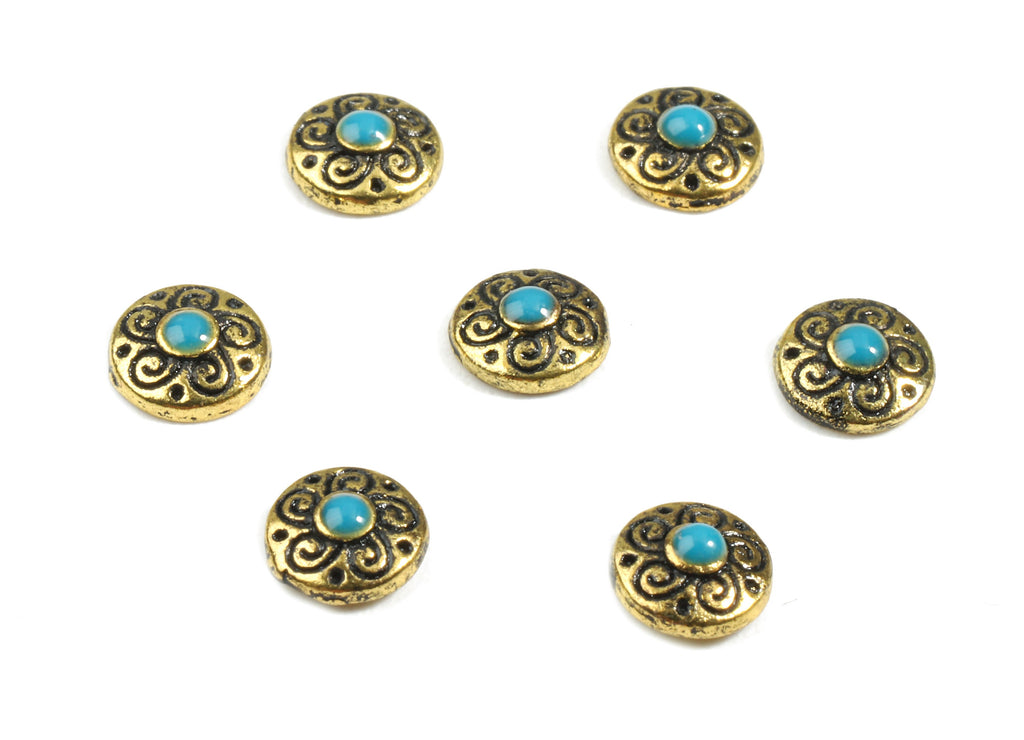 Zinc Alloy Round Earring Charms With Narual - Blue Stone Earring Charms - Antiq Bronze Tone Plated - 5.88x5.88x2.31mm - ZZ1587 - DOMEDBAZAAR