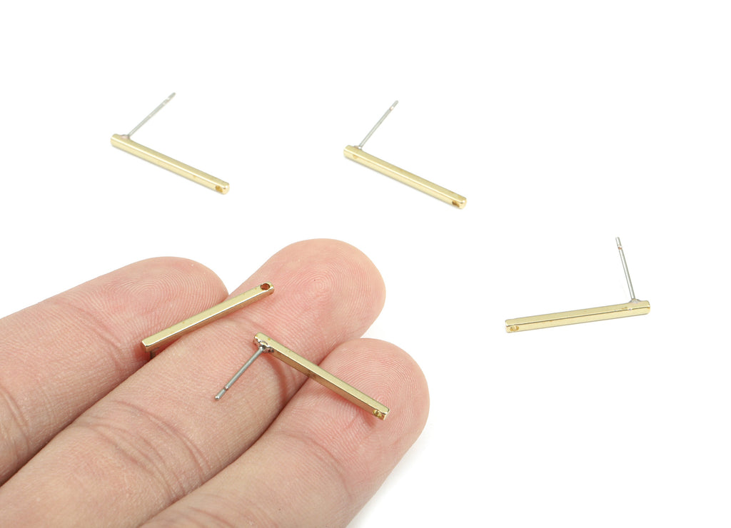 Brass Rectangle Bar Stud - Flat Bar Stud -  Earring Posts - Ear Studs -  KC Gold Tone Plated Brass - 20x1.5x1.5mm - PP2146G - DOMEDBAZAAR