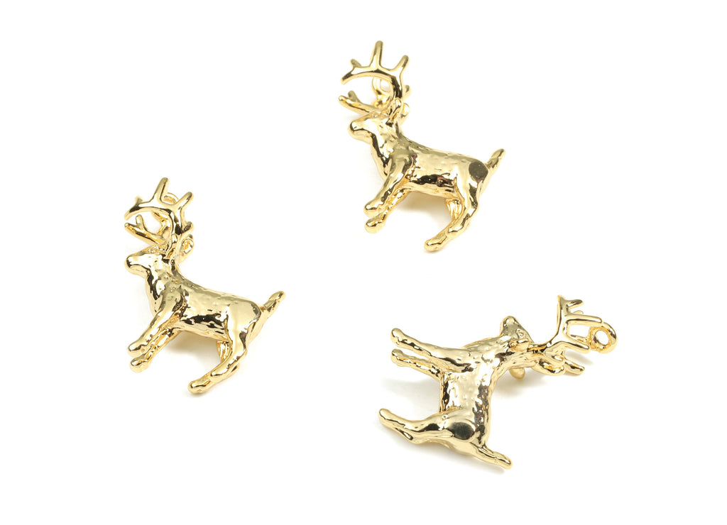 Brass  Deer Earring Charms - Gold Brass Deer Pendant - 18K Real Gold Plated Brass - Jewelry Supplies - 17.62x15.08mm - RGP2618 - DOMEDBAZAAR