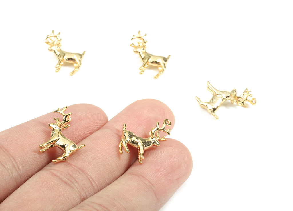 Brass  Deer Earring Charms - Gold Brass Deer Pendant - 18K Real Gold Plated Brass - Jewelry Supplies - 17.62x15.08mm - RGP2618 - DOMEDBAZAAR