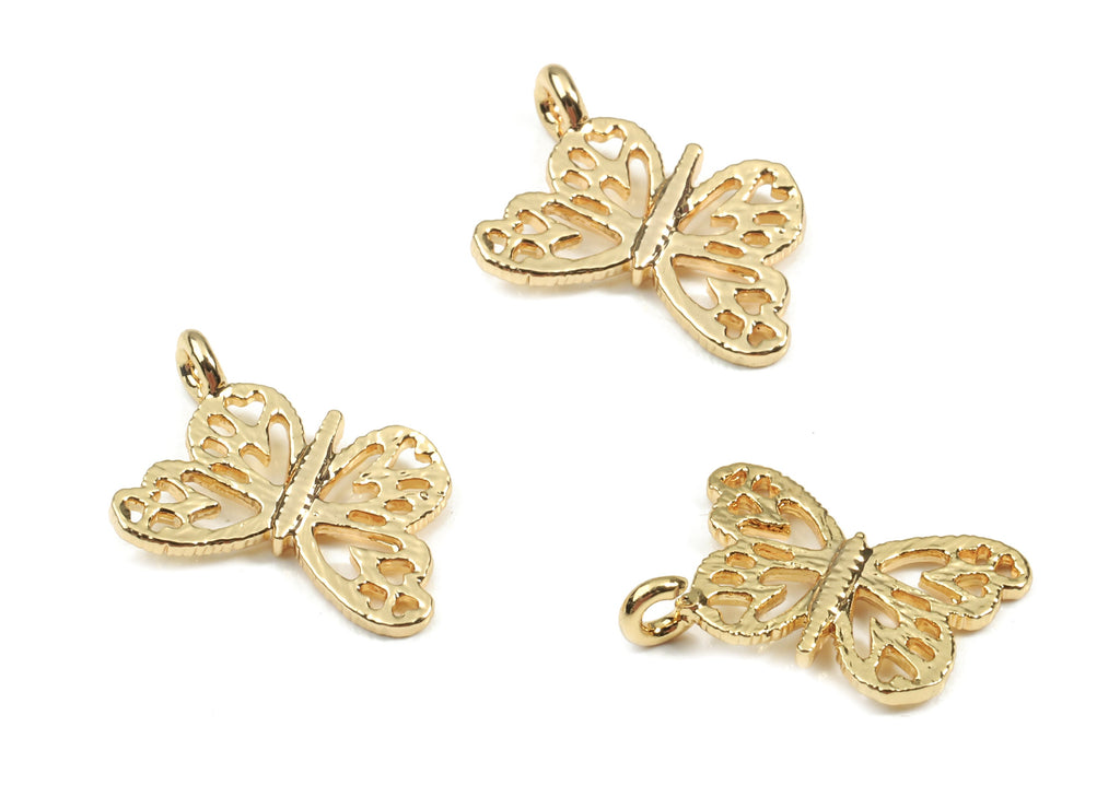 Brass Butterfly Earring Charms - Gold Brass Butterfly Pendant - 18K Real Gold Plated Brass - Jewelry Supplies - 14.71x11.12x1.12mm - RGP2622 - DOMEDBAZAAR