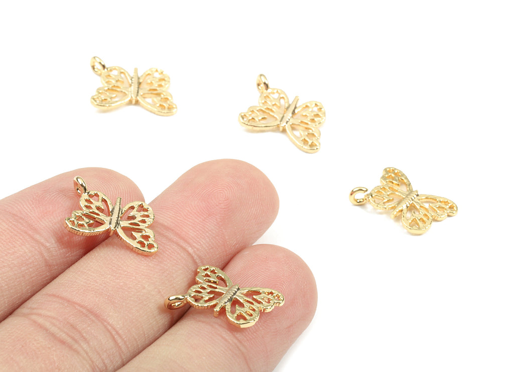 Brass Butterfly Earring Charms - Gold Brass Butterfly Pendant - 18K Real Gold Plated Brass - Jewelry Supplies - 14.71x11.12x1.12mm - RGP2622 - DOMEDBAZAAR