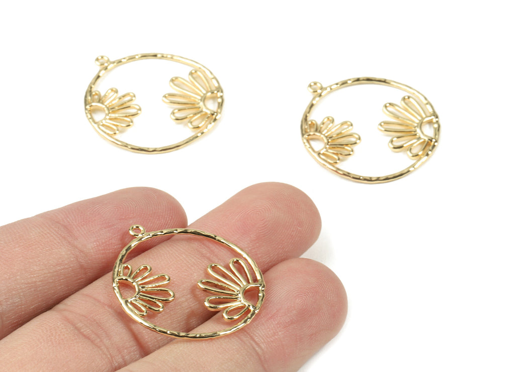 Brass Flower Earring Charms - Brass Round Necklace Pendant - 18K Real Gold Plated Brass - Jewelry Supplies - 28.57x25.99x1.54mm - RGP2529 - DOMEDBAZAAR