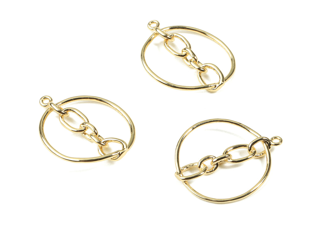Brass Chain Round Earring Charms - Gold Chain Pendant - 18K Real Gold Plated Brass - Jewelry Supplies - 25.49x20.71x3.15mm - RGP2486 - DOMEDBAZAAR