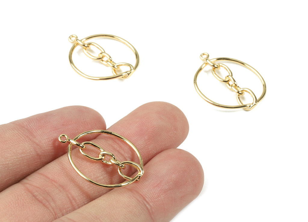 Brass Chain Round Earring Charms - Gold Chain Pendant - 18K Real Gold Plated Brass - Jewelry Supplies - 25.49x20.71x3.15mm - RGP2486 - DOMEDBAZAAR