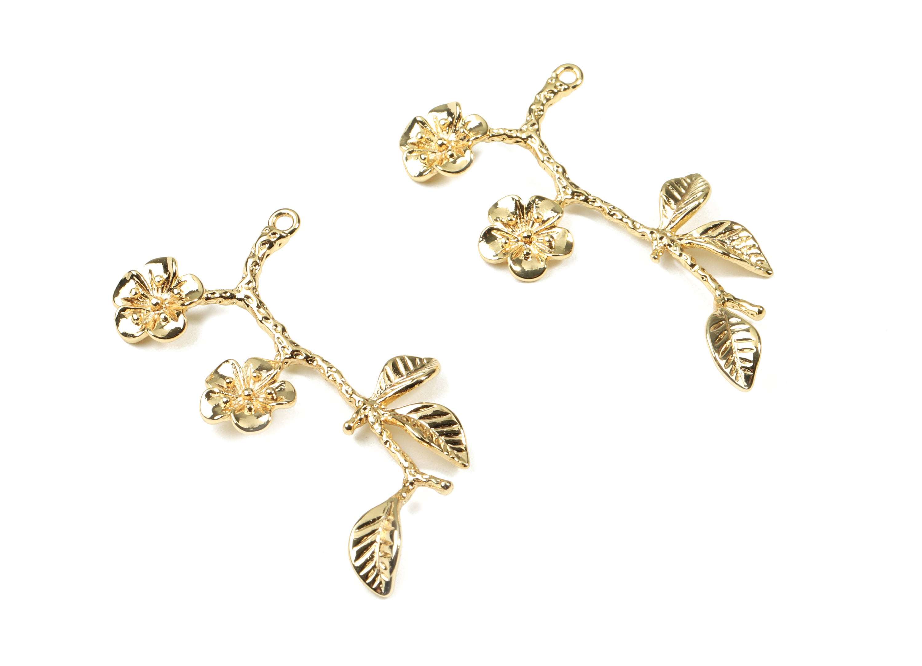 Brass Branch Necklace Charms - Gold Flower Tree Earring Charm