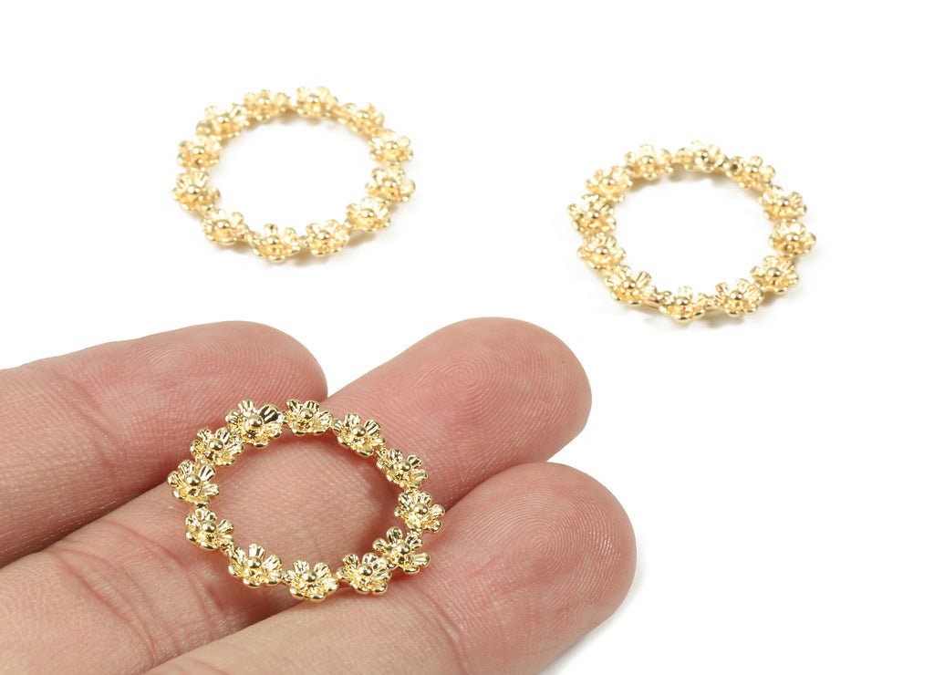 Brass Flower Headpiece Charms - Gold Flower Headpiece Connectors - 18K Real Gold Plated Brass - Jewelry Supplies - 23.19x23.2x2mm - RGP2480 - DOMEDBAZAAR