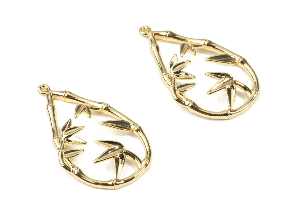 Brass Flower Earring Charms - Gold Drop Pendant - 18K Real Gold Plated Brass - Jewelry Supplies - 31.96x19.64x2.58mm - RGP2502 - DOMEDBAZAAR
