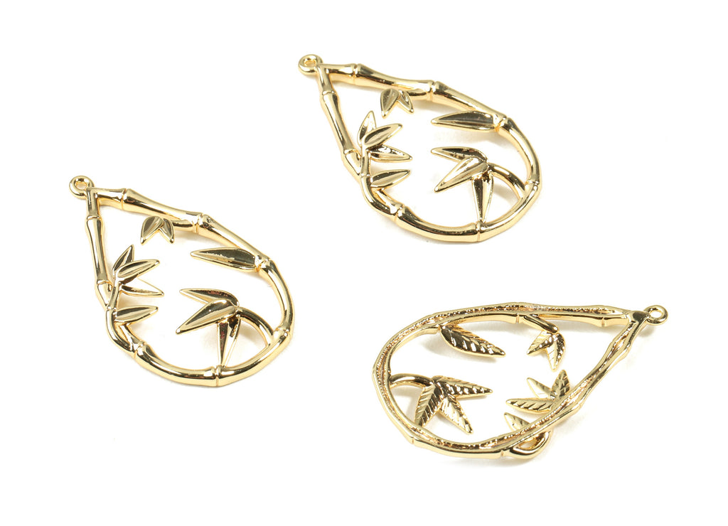 Brass Flower Earring Charms - Gold Drop Pendant - 18K Real Gold Plated Brass - Jewelry Supplies - 31.96x19.64x2.58mm - RGP2502 - DOMEDBAZAAR