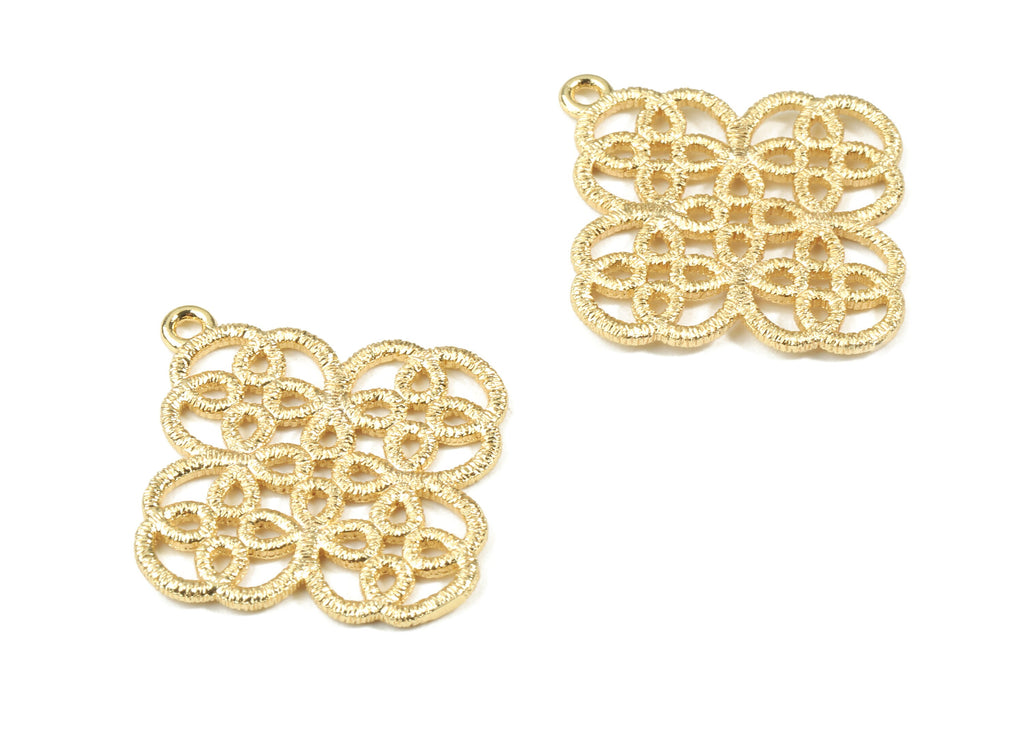 Brass Flower Earring Charms - Gold Flower Pendant - 18K Real Gold Plated Brass - Jewelry Supplies - 29.54x26.83x1.35mm - RGP2495 - DOMEDBAZAAR