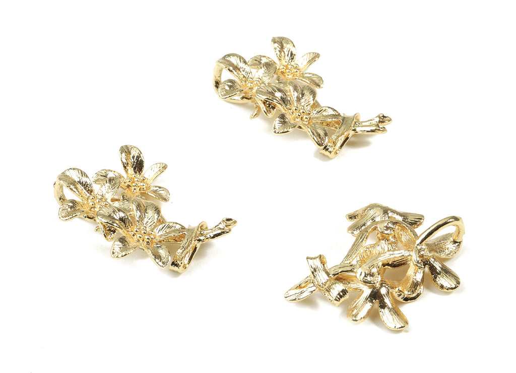 Brass Flower Earring Charms - Gold Flower Pendant - 18K Real Gold Plated Brass - Jewelry Supplies - 30.43x25.79x3.01mm - RGP2504 - DOMEDBAZAAR