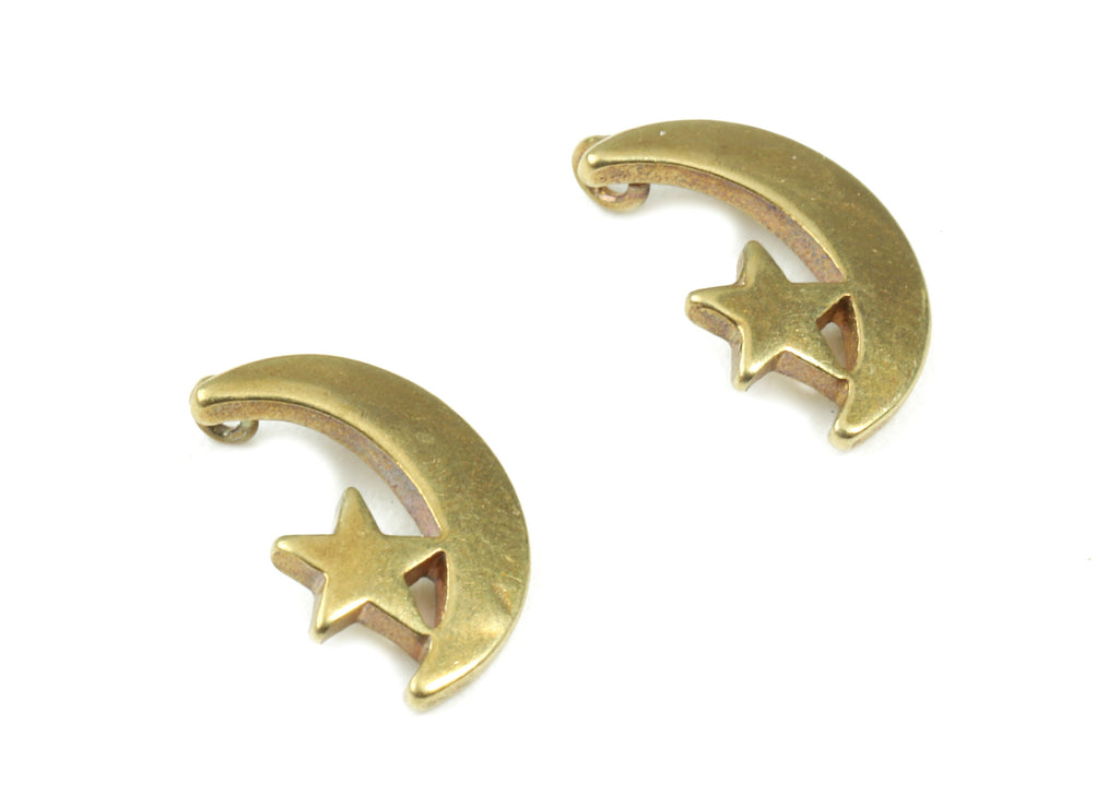 Brass Crescent Earring Charms - Raw Brass The Star and Crescent Pendant - Earring Findings - Jewelry Supplies - 12.87x7.42x1.29mm - PP3059 - DOMEDBAZAAR