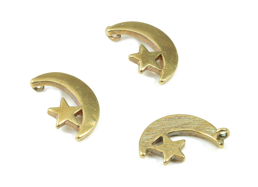 Brass Crescent Earring Charms - Raw Brass The Star and Crescent Pendant - Earring Findings - Jewelry Supplies - 12.87x7.42x1.29mm - PP3059 - DOMEDBAZAAR