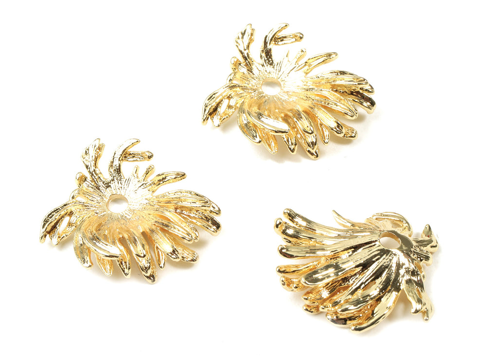 Brass Leaf Earring Charms - Gold Leaf Pendant - 18K Real Gold Plated Brass - Jewelry Supplies - 22.72x21.64x1.15mm - RGP2551 - DOMEDBAZAAR