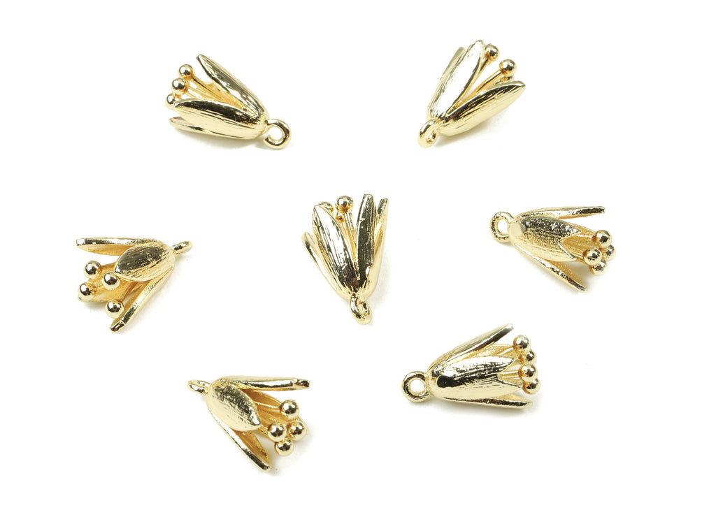 Brass Lily Earring Charms - Gold Lily Pendant - 18K Real Gold Plated Brass - Earring Findings - Jewelry Supplies - 13.8x10.3x0.9mm - RGP2541 - DOMEDBAZAAR