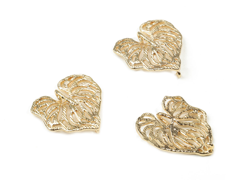 Brass Leaf Earring Charms - Gold Leaf Pendant - 18K Real Gold Plated Brass - Earring Findings - Jewelry Supplies - 20.16x19x1.2mm - RGP2549 - DOMEDBAZAAR