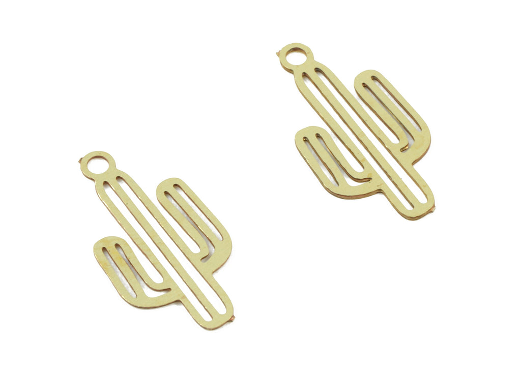 Brass Cactus Earring Charms - Raw Brass Cactus Necklace Pendant - Necklace Findings - Jewelry Supplies - 13.47x6.96x0.29mm - JJC10511 - DOMEDBAZAAR
