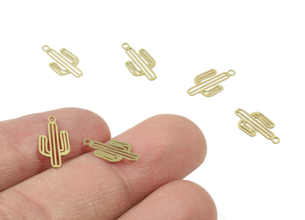 Brass Cactus Earring Charms - Raw Brass Cactus Necklace Pendant - Necklace Findings - Jewelry Supplies - 13.47x6.96x0.29mm - JJC10511 - DOMEDBAZAAR
