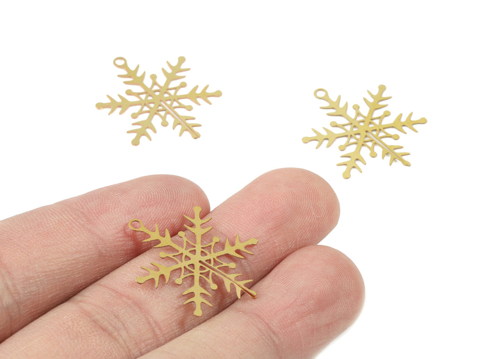 Brass Snowflake Earring Charms - Raw Brass Snowflake Necklace Pendant - Necklace Findings - Jewelry Supplies - 25.2x23.66x0.3mm - JJC315 - DOMEDBAZAAR