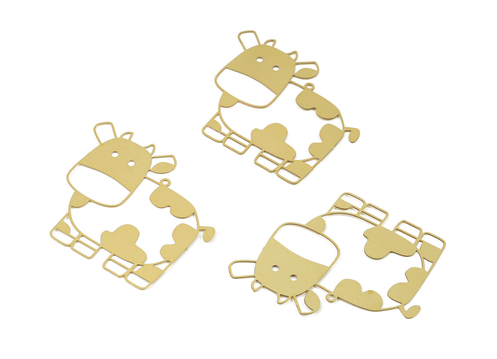 Raw Brass Cow Earring Charms - Cow Necklace Pendant - Necklace Findings - Jewelry Supplies - 42.73x37.31x0.29mm - JJB5053 - DOMEDBAZAAR
