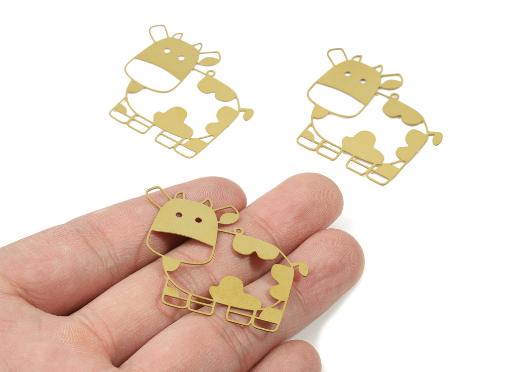 Raw Brass Cow Earring Charms - Cow Necklace Pendant - Necklace Findings - Jewelry Supplies - 42.73x37.31x0.29mm - JJB5053 - DOMEDBAZAAR