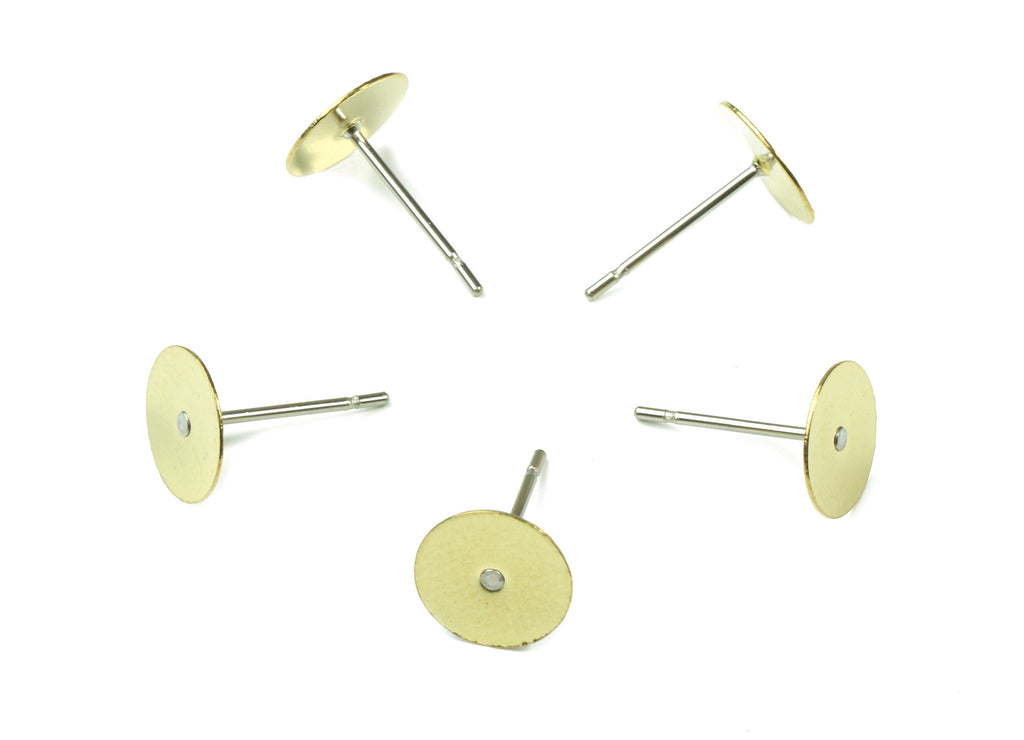 Earring Post Stud With Raw Brass Head - 8*12 - 316 Stainless Steel Earring Posts - Jewelry Supplies - 11.83x8.06mm - PP3108 - DOMEDBAZAAR