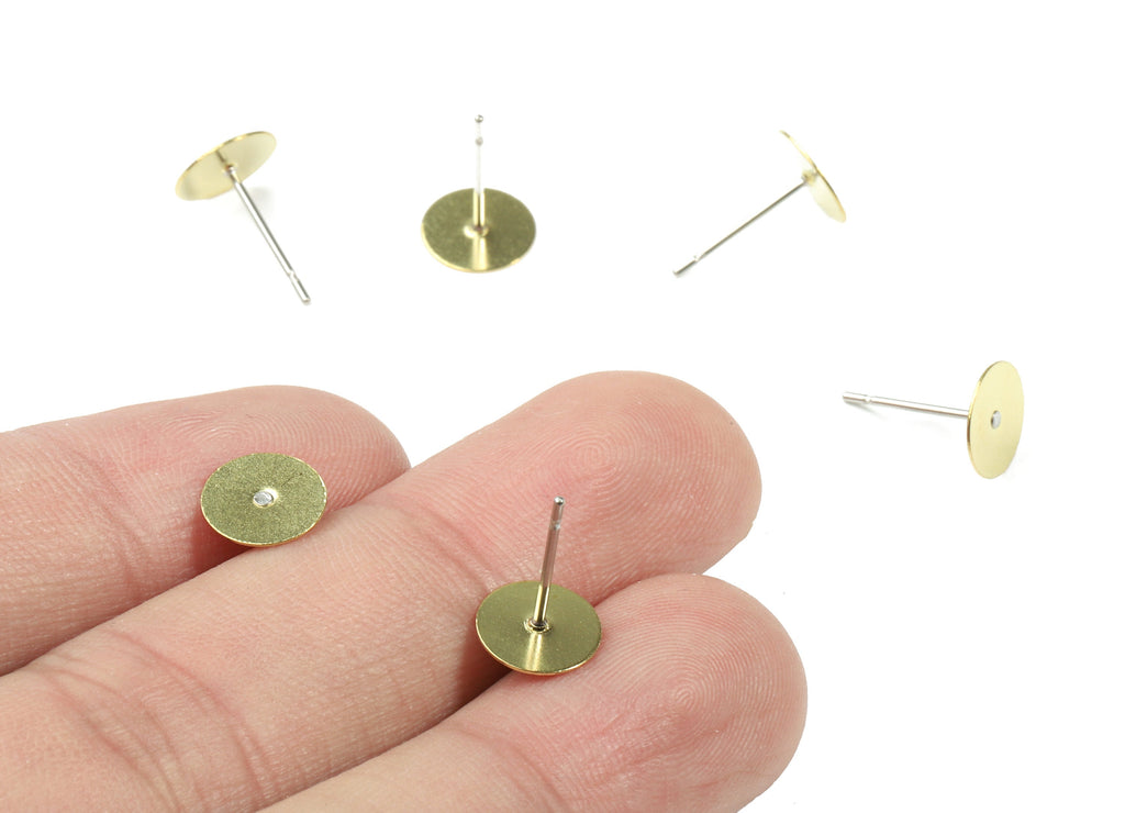 Earring Post Stud With Raw Brass Head - 8*12 - 316 Stainless Steel Earring Posts - Jewelry Supplies - 11.83x8.06mm - PP3108 - DOMEDBAZAAR