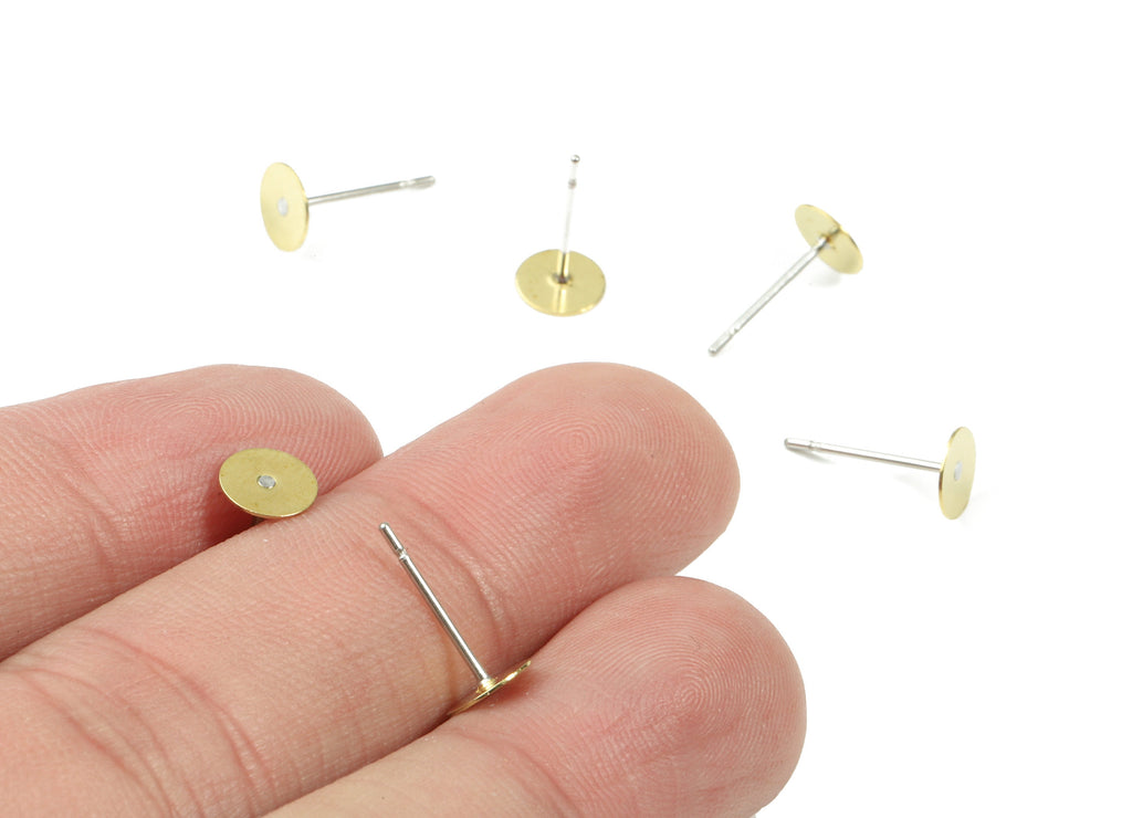 Earring Post Stud With Raw Brass Head - 6*12 - 304 Stainless Steel Earring Posts - Jewellery Supplies - 11.83x6.03mm - PP3107 - DOMEDBAZAAR