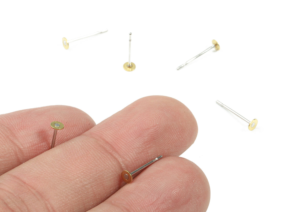 Earring Post Stud With Raw Brass Head - 3*12 - 202 Stainless Steel Earring Posts - Jewelry Supplies - 11.78x3.1mm - PP3104 - DOMEDBAZAAR