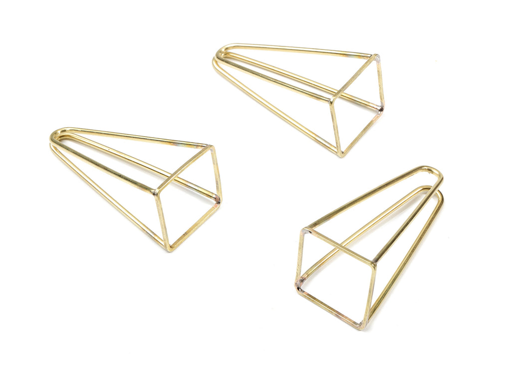 Brass Wire Pyramid Earring Charms - Raw Brass Wire Pyramid Pendant - Earring Findings - Jewelry Supplies - 49.56x20.19x1.15mm - PP3118 - DOMEDBAZAAR