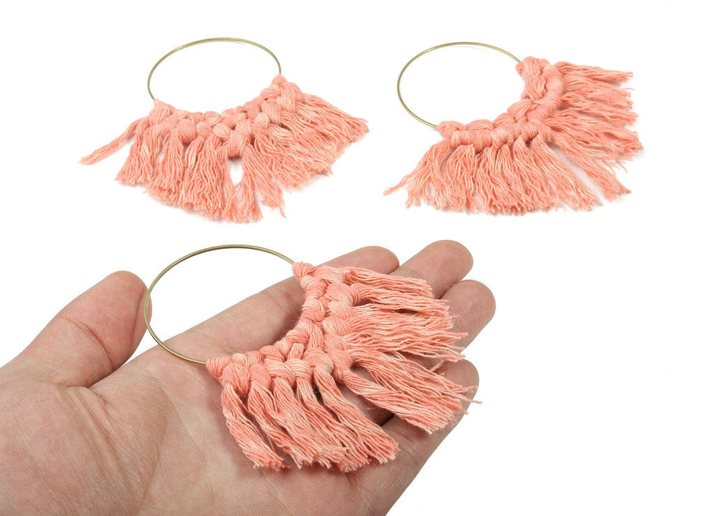 Tassel Earring Charms - Handmade Cotton Macrame Earrings - Raw Brass Hoop - Fringe Earrings - luxe Fan tassel - 92x81x5.85mm - TS1131-58 - DOMEDBAZAAR